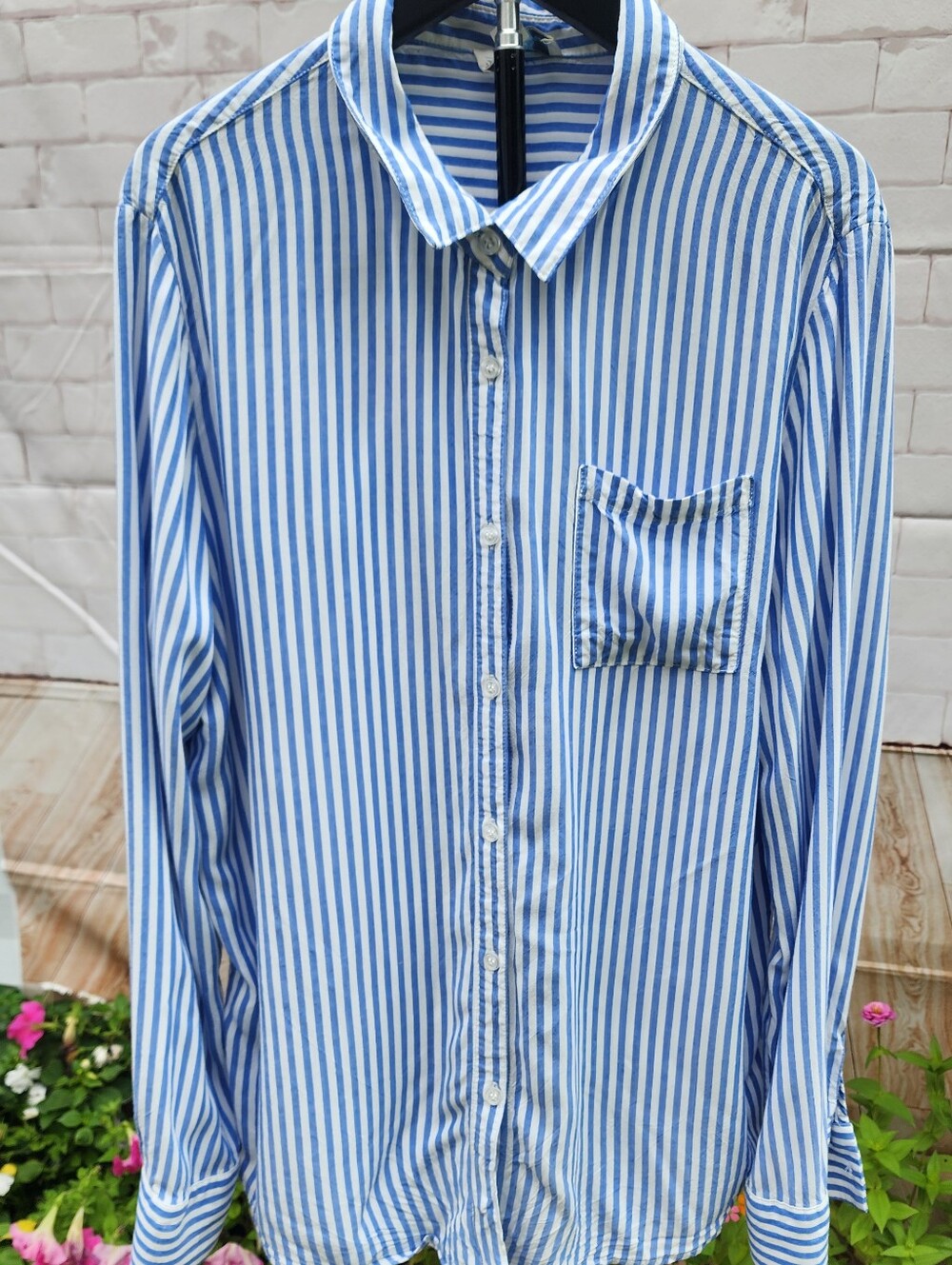 Striped Blue and White Woman's Button-Up Shirt